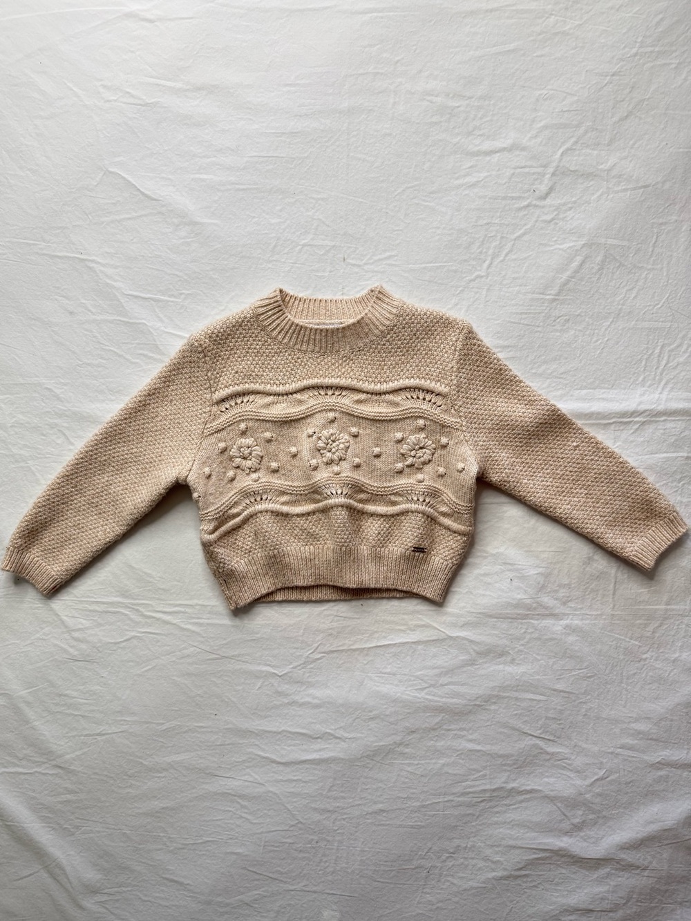 Mayoral - Cream Textured Floral Crewneck Sweater